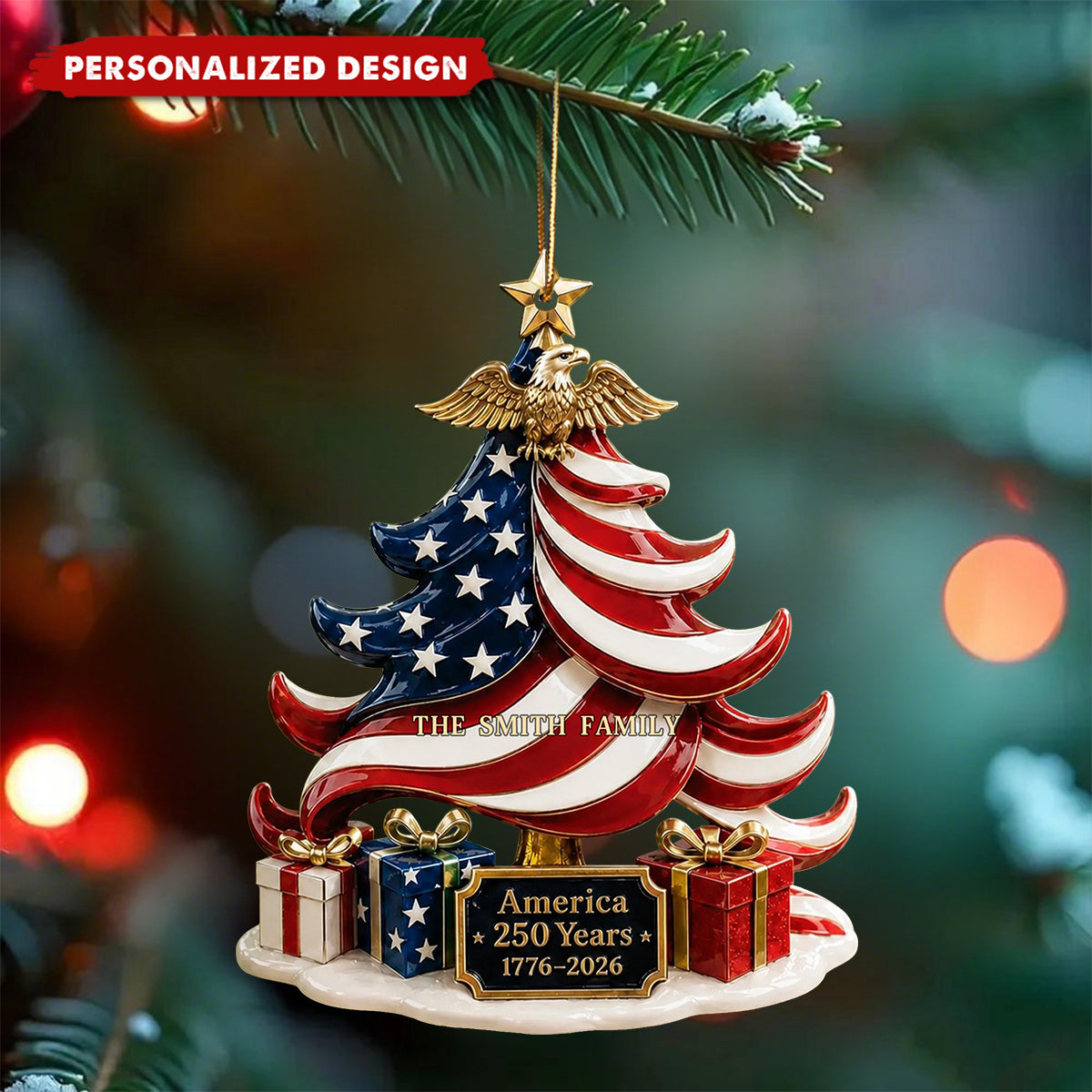 America 250 Years Ornament, Patriotic Christmas Ornament, USA Flag Tree Acrylic Ornament, 1776-2026 Keepsake, Fourth of July Gift