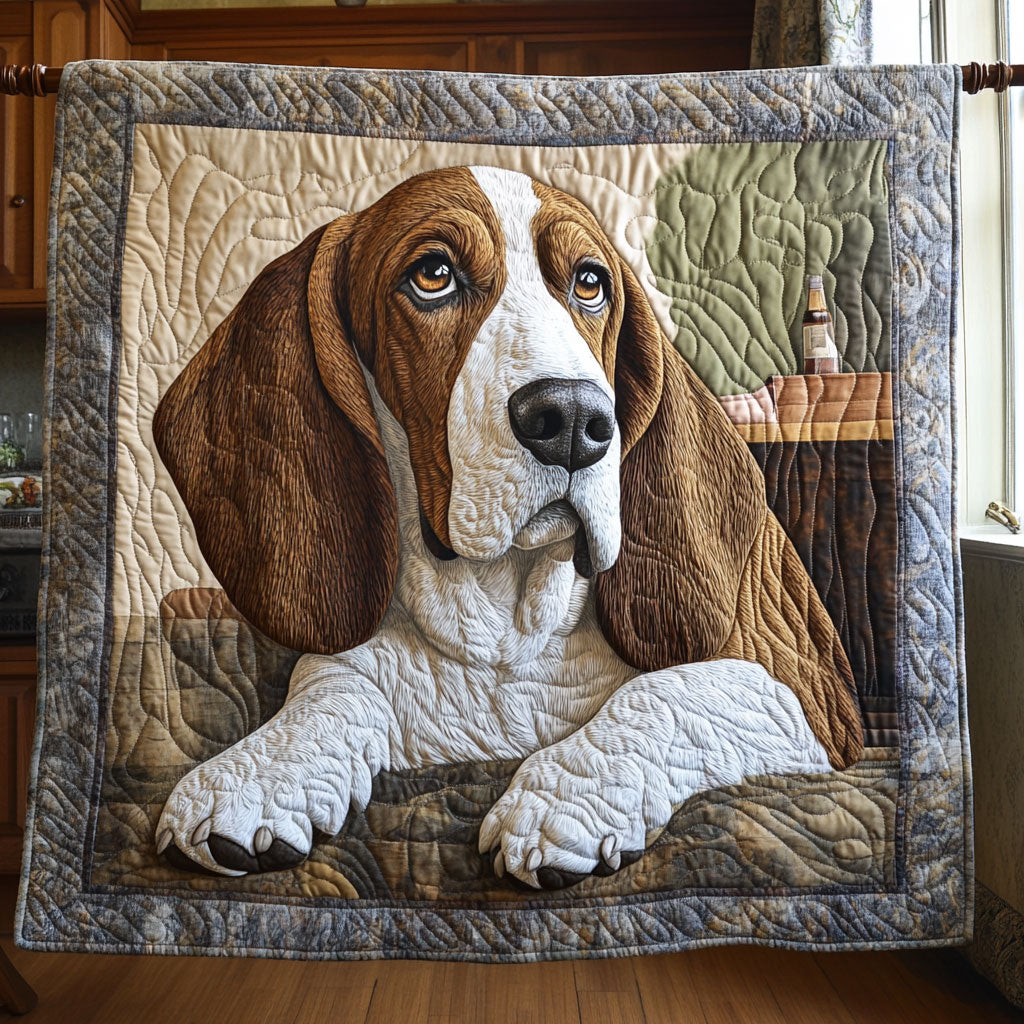 Basset Hound Gaze Quilted Blanket
