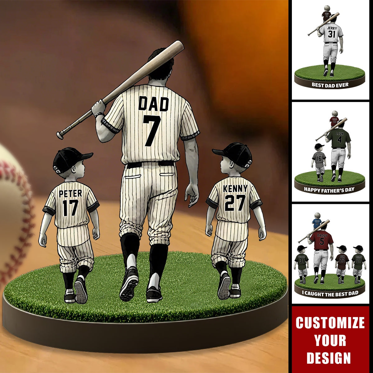 Baseball Dad And Kids - Personalized Acrylic Plaque, Father's Day Gift for Dad, Gift for Husband