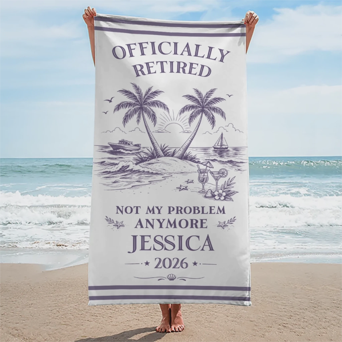 Custom Beach Towel - Personalized Retirement Gifts For Women, Men - Officially Off The Clock