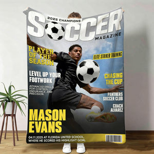 Personalized Soccer Magazine Cover Blanket - Gifts For Soccer Player