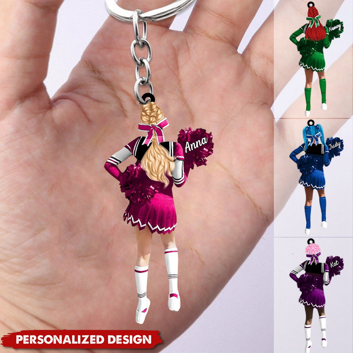 Personalized Cheerleading Pom pom Girl Keychain-Gift For Cheerleading Lovers