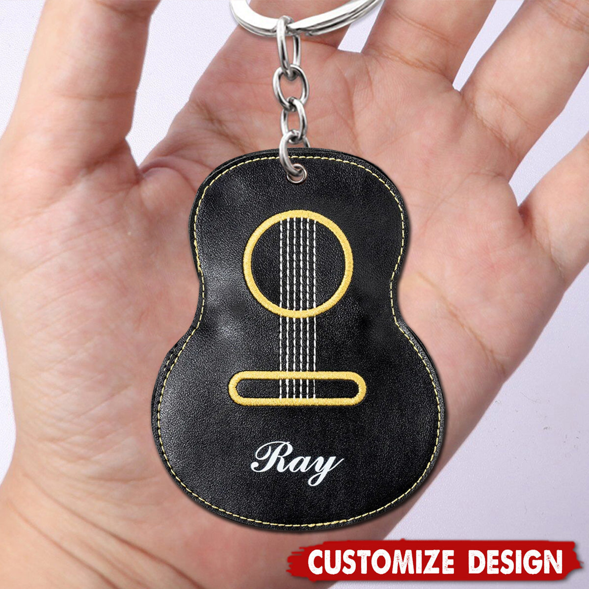 Personalized Guitar-Shaped Portable PU Leather Keychain-Gift for Guitar Player