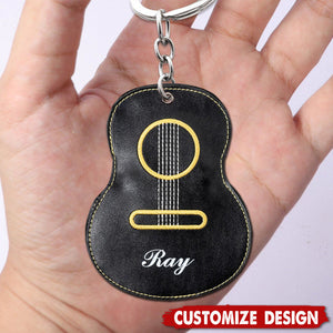 Personalized Guitar-Shaped Portable PU Leather Keychain-Gift for Guitar Player