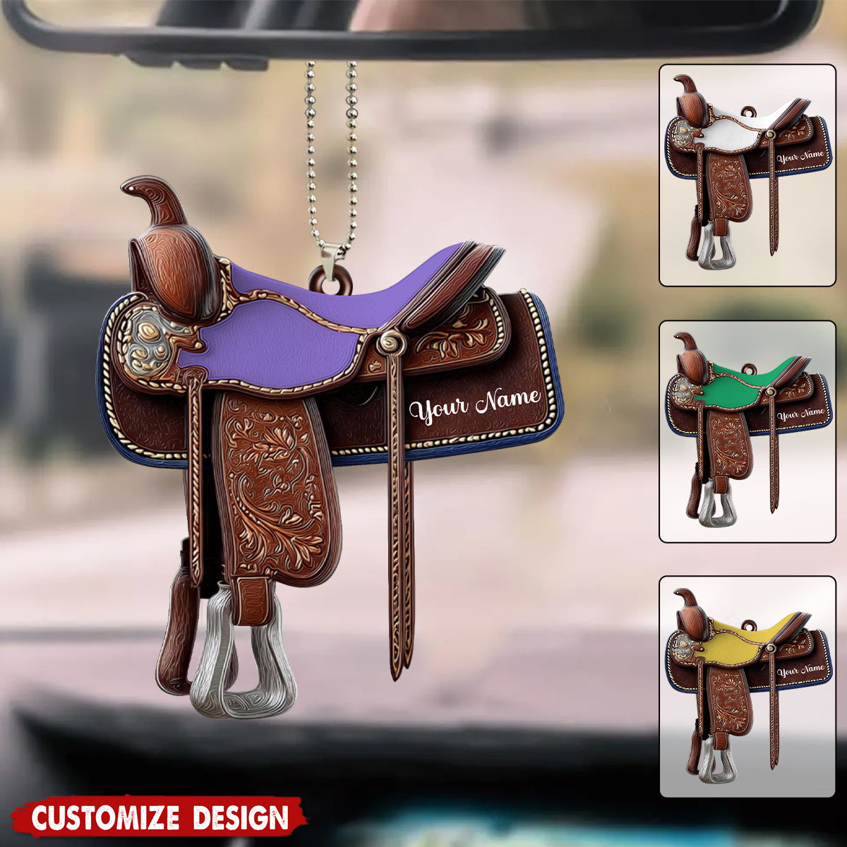 Personalized Western Horse Saddle  Car Ornament - Gift for Riders Cowboy Cowgirl