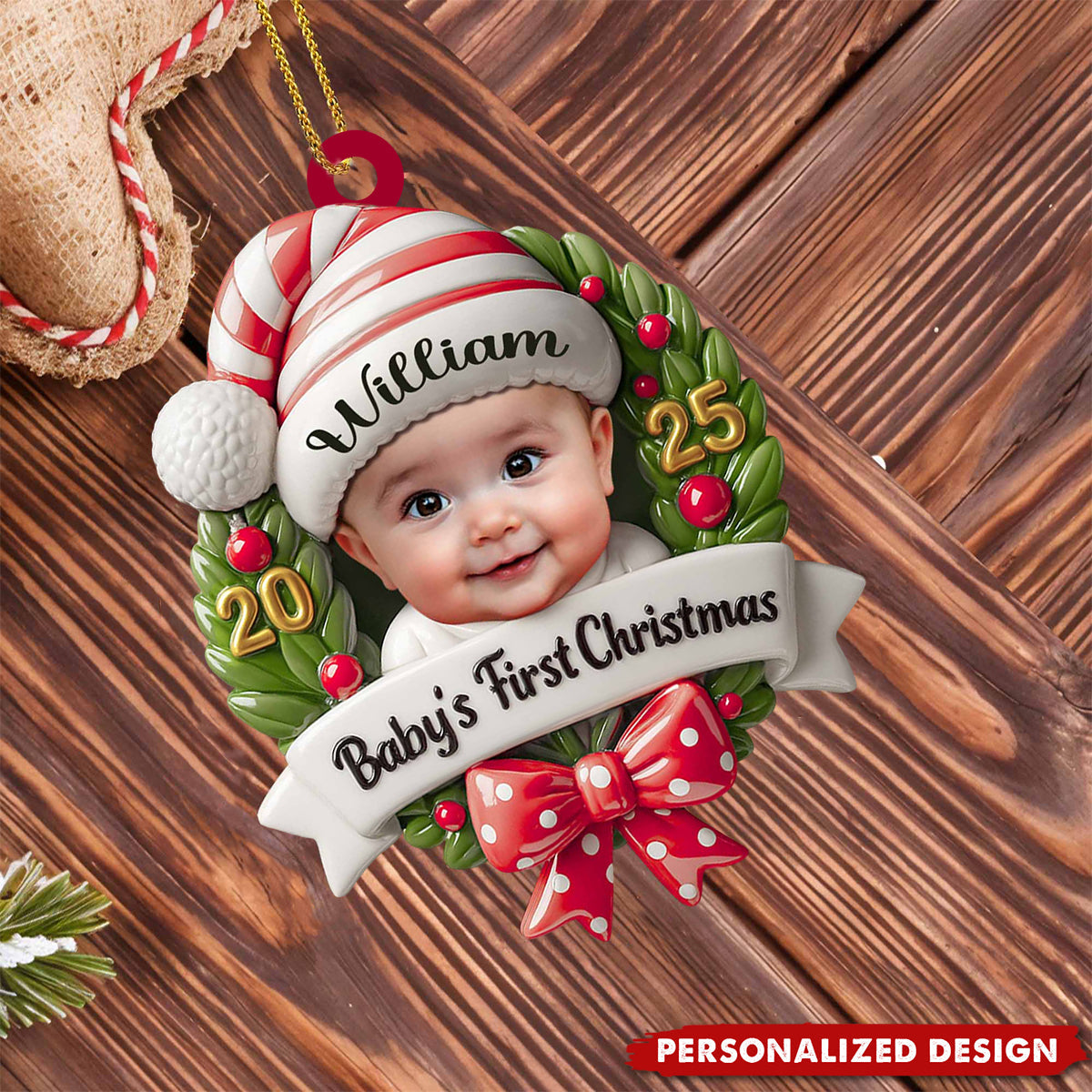 Baby's First Christmas, Baby and Christmas Wreath, Gift For Family and Babies