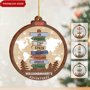 Personalized Travel Adventure Wood Ornament-Gift for Travelers