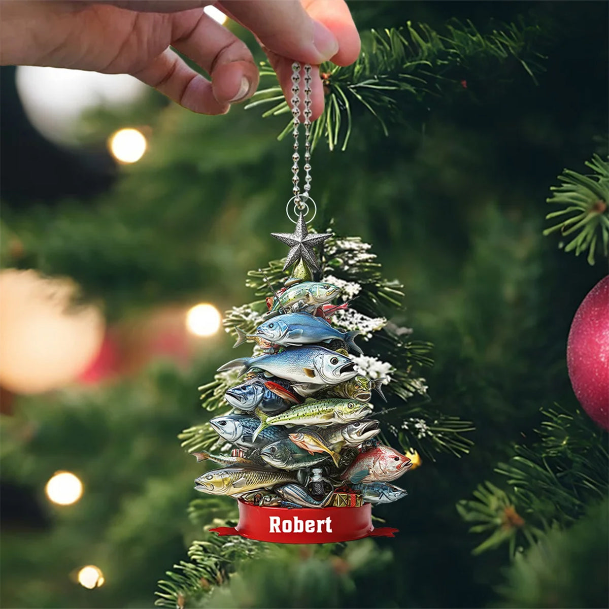 Personalized Fishing Waves Ornament - Gift for Fishing Lovers