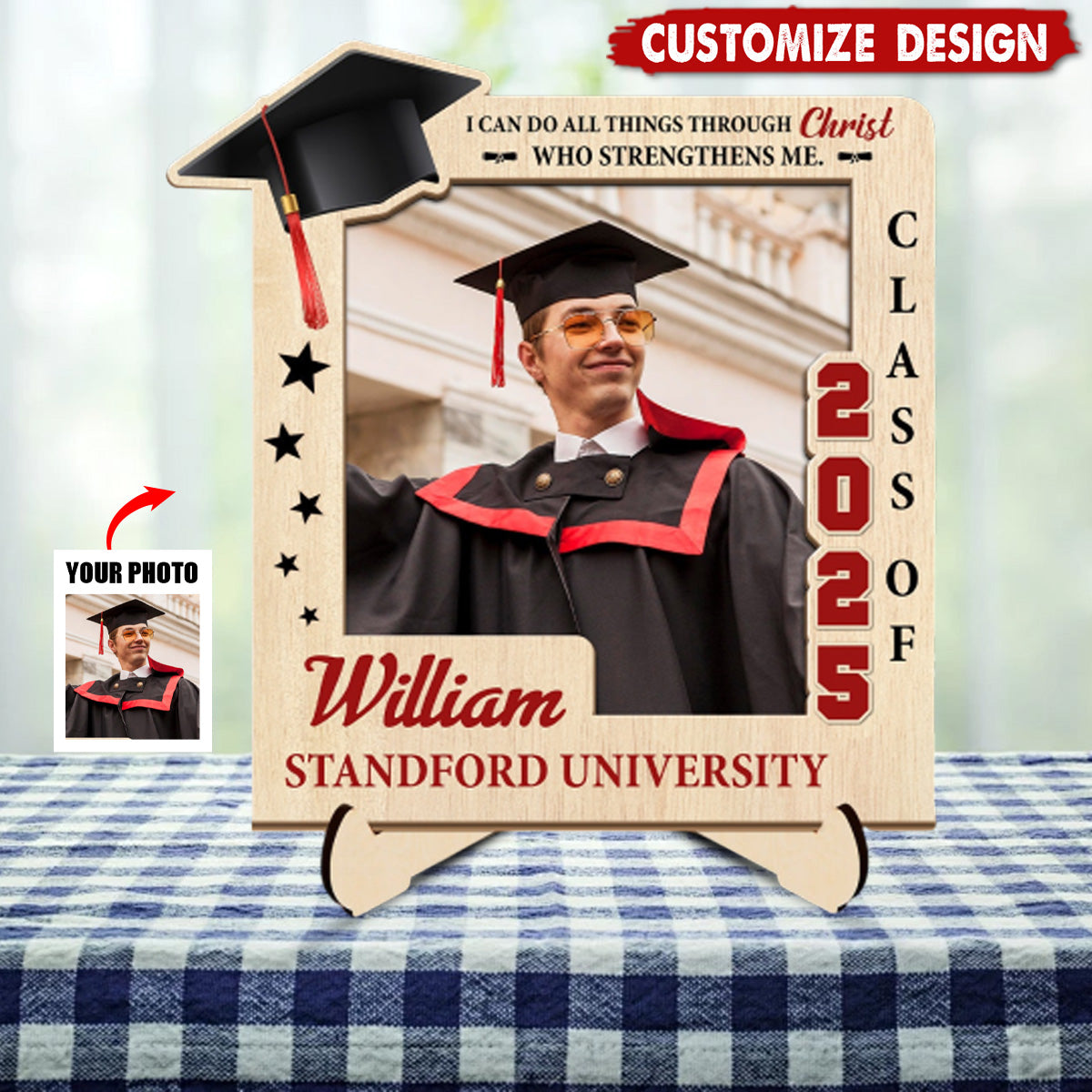 I Can Do All Things Through Christ  - Personalized 2-Layered Graduation Wooden Plaque