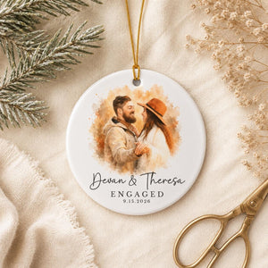 Personalized Engagement Ornament from Photo, Custom Watercolor Couple Portrait Gift for Newly Engaged Couple