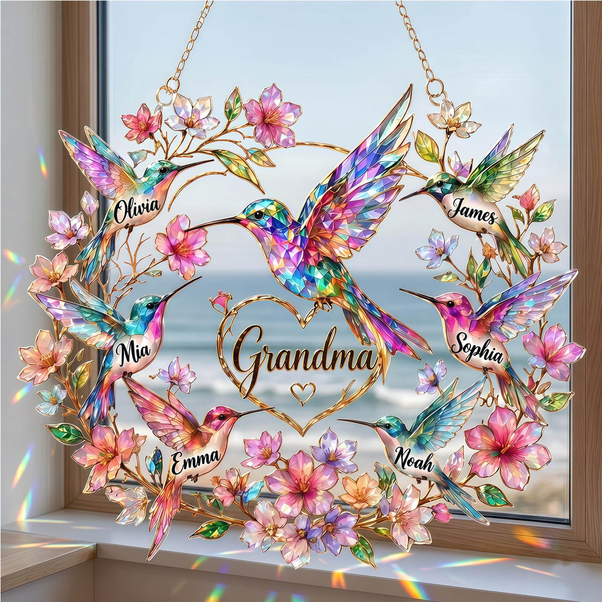 Personalized Hummingbird Suncatcher - Gift For Mom Grandma
