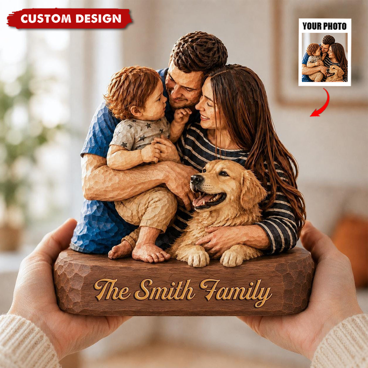 Personalized Portrait 2D Wooden Sign - Gift For Couple,Family,Grandma,Mom,Kid,Dog Cat Lovers