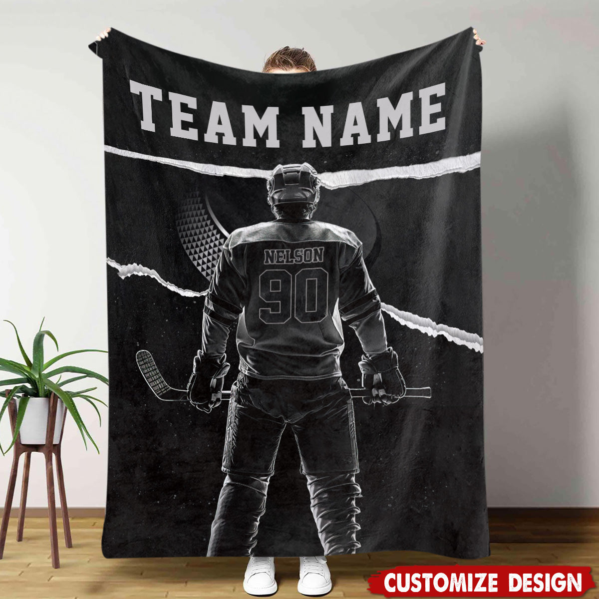 Personalized Hockey Player Blanket, Gift For Hockey Lovers,Players