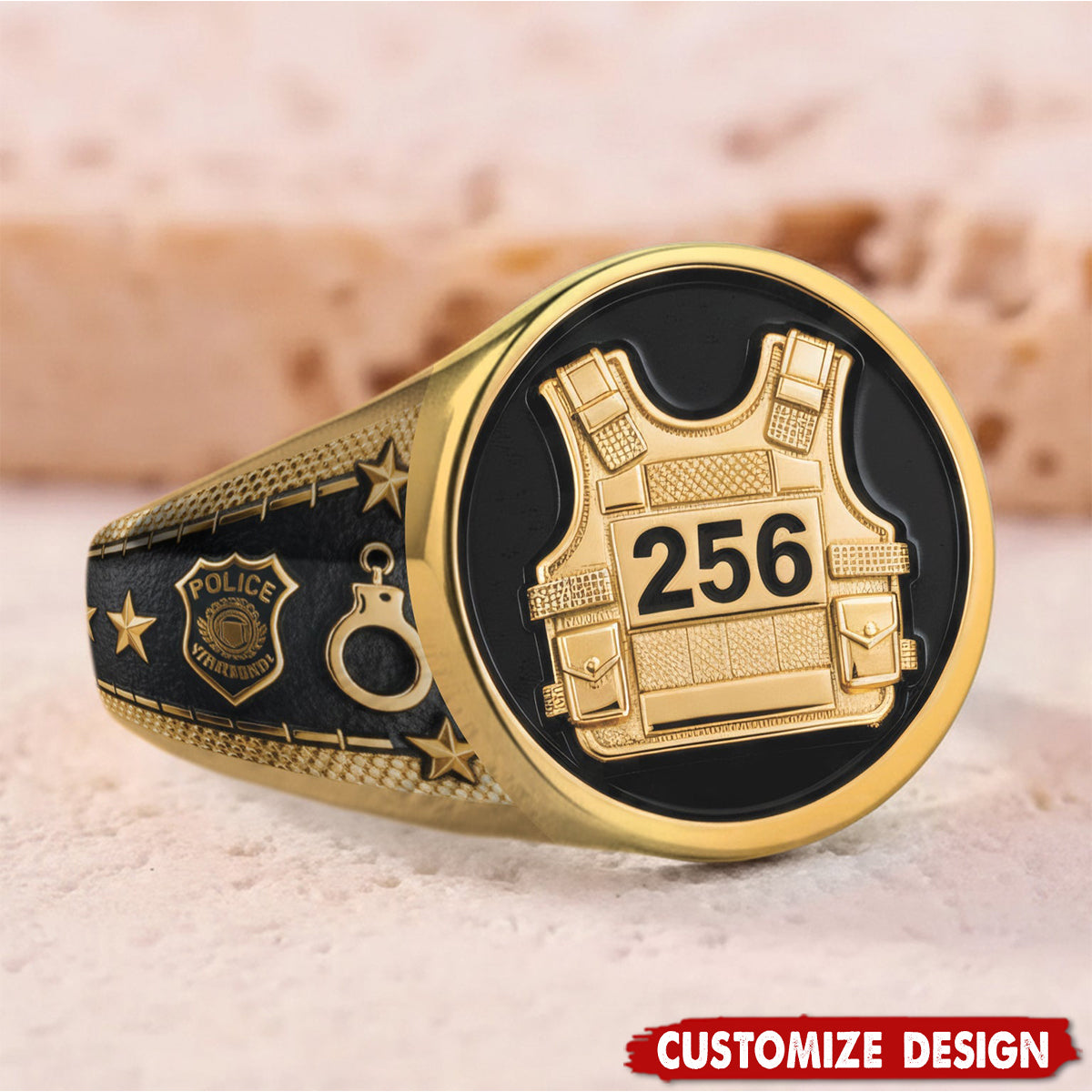 Personalized Police Officer Protect And Serve Signet Ring - Gift For Police Officers
