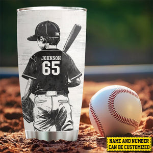 Personalized School Baseball Kid-Born To Play Baseball Stainless Steel Tumbler