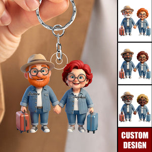 Personalized Old Couple Baby Let's Go Traveling Acrylic Keychain - Gift for Couple Him, for Her