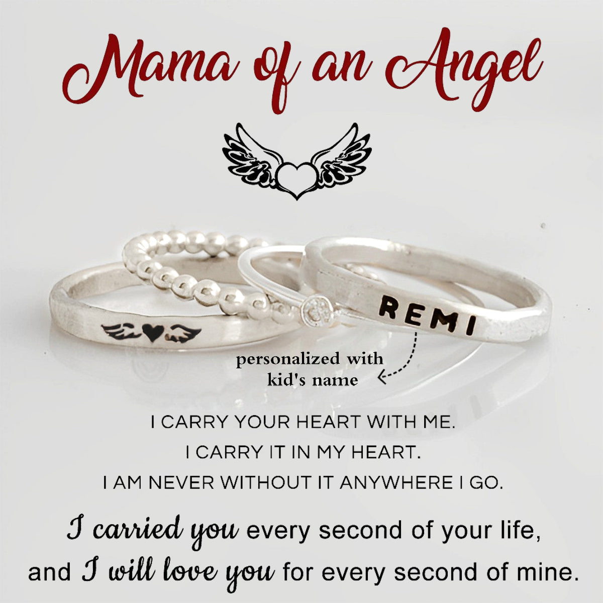 For Memorial-I Will Love You for Every Second of Mine Custom Name Wings Ring