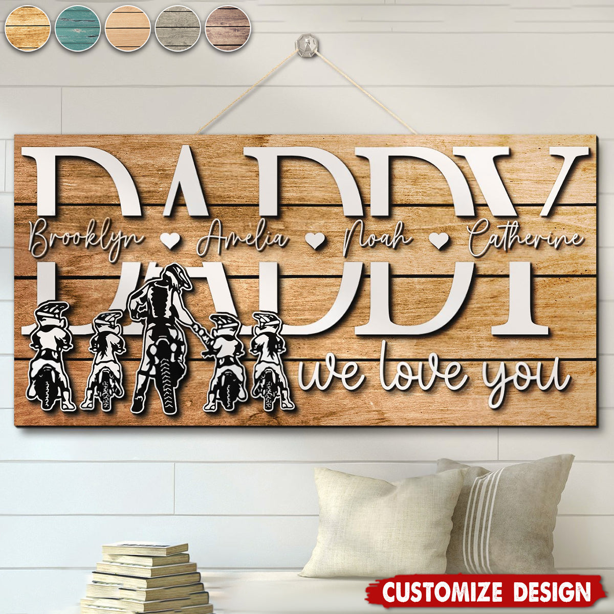 Personalized Motocross Biker Daddy Kid Son Daughter Name Wood Sign