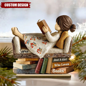 Personalized Man Woman Book Lover Reading Book On Sofa Wooden Plaque