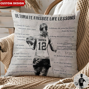 Personalized Ultimate Frisbee Life Lessons Pillow- Gift For Ultimate Frisbee Lovers