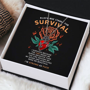 Strong As F*ck Black Rose Heart Necklace