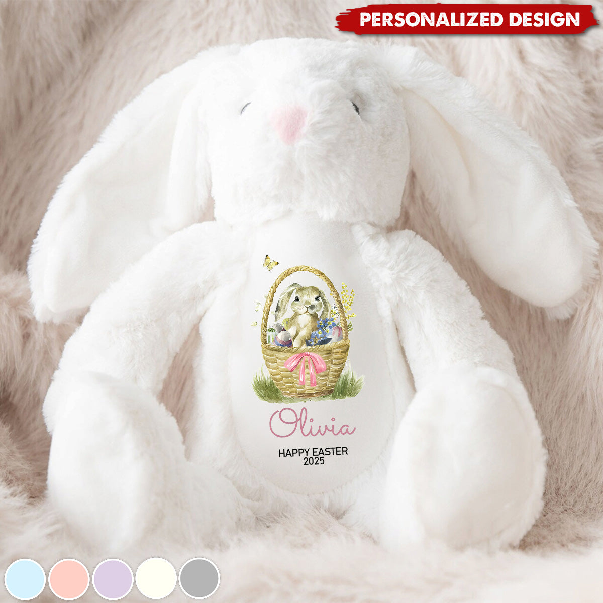 My First Easter Cute Bunny with Name and Year-Personalised Stuffed Bunny-Gift for Kids
