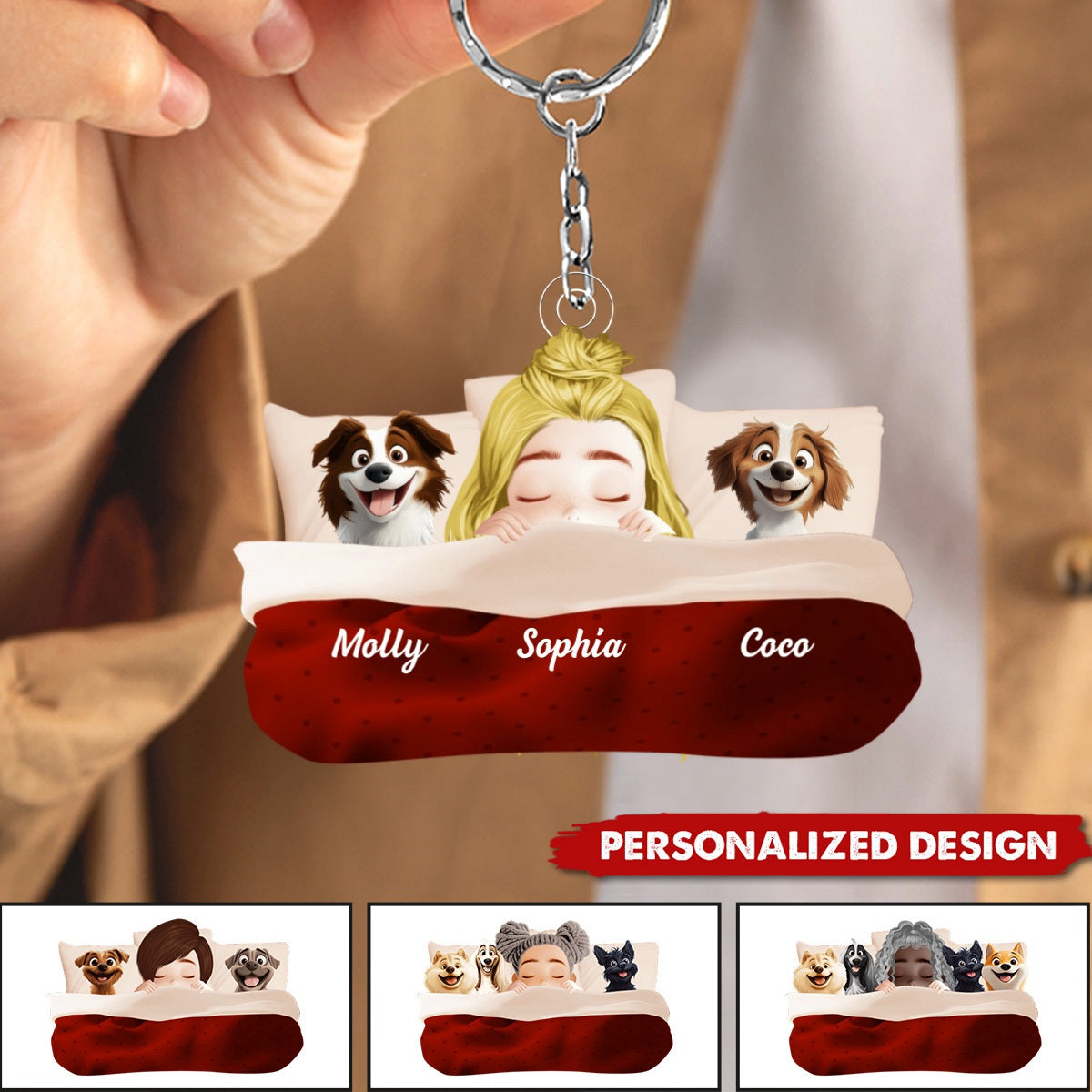 Personalized Sleeping With My Dog Keychain