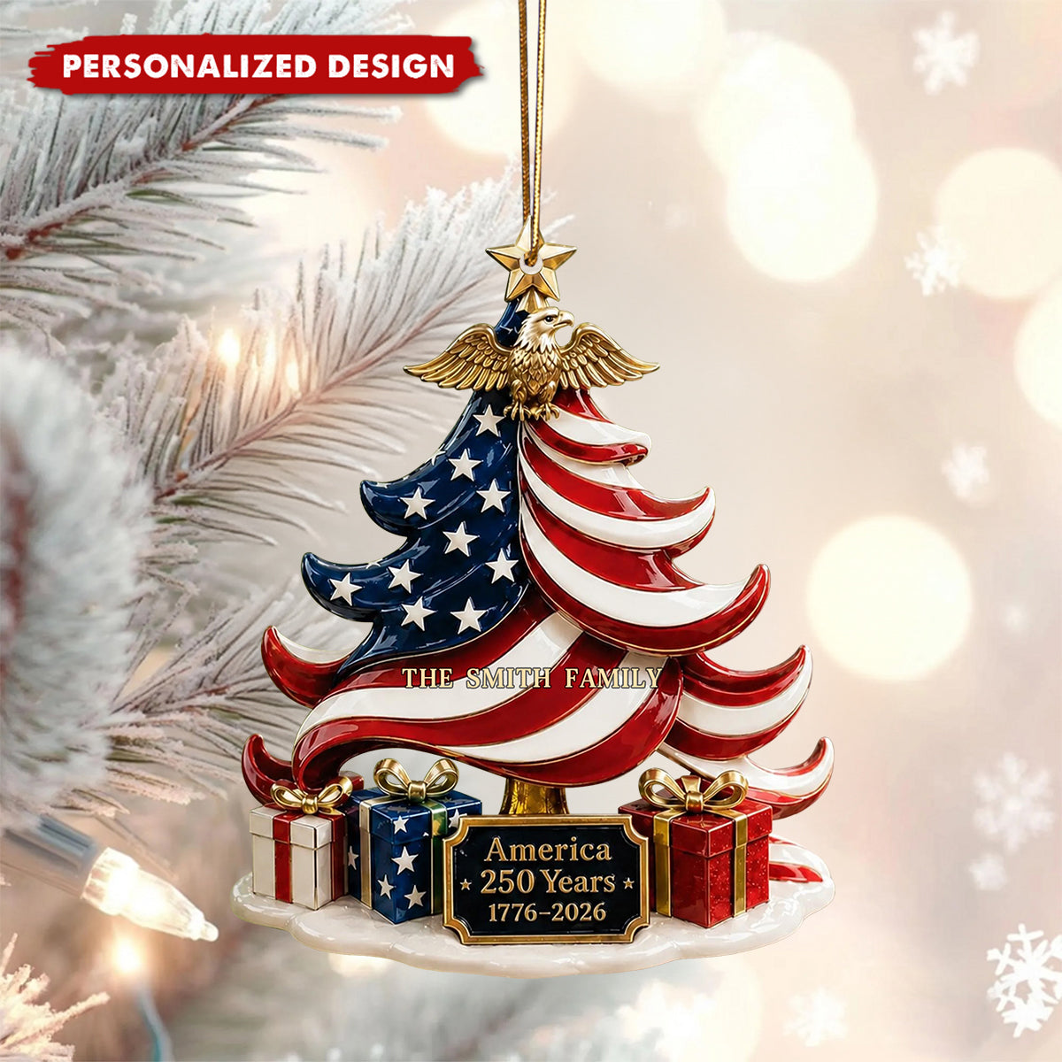 America 250 Years Ornament, Patriotic Christmas Ornament, USA Flag Tree Acrylic Ornament, 1776-2026 Keepsake, Fourth of July Gift