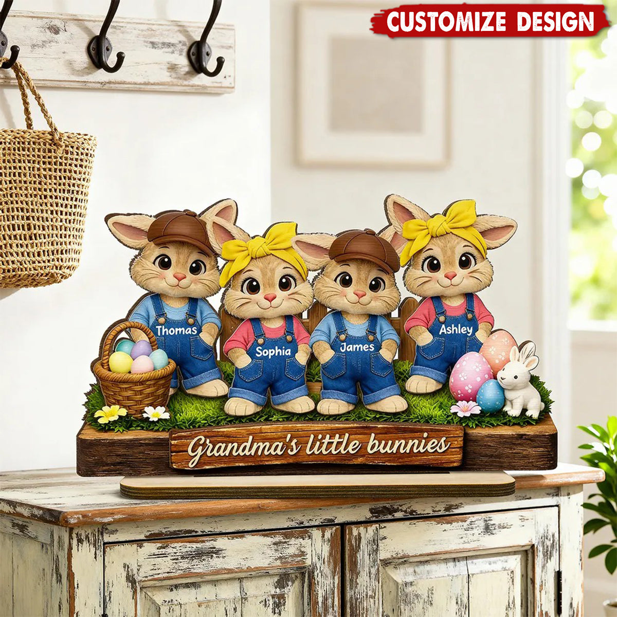 Personalized Little Bunnies 2-Layered Wooden Plaque  - Easter Gift For Grandma