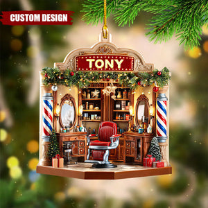 Personalized Barber Shop Christmas Ornament