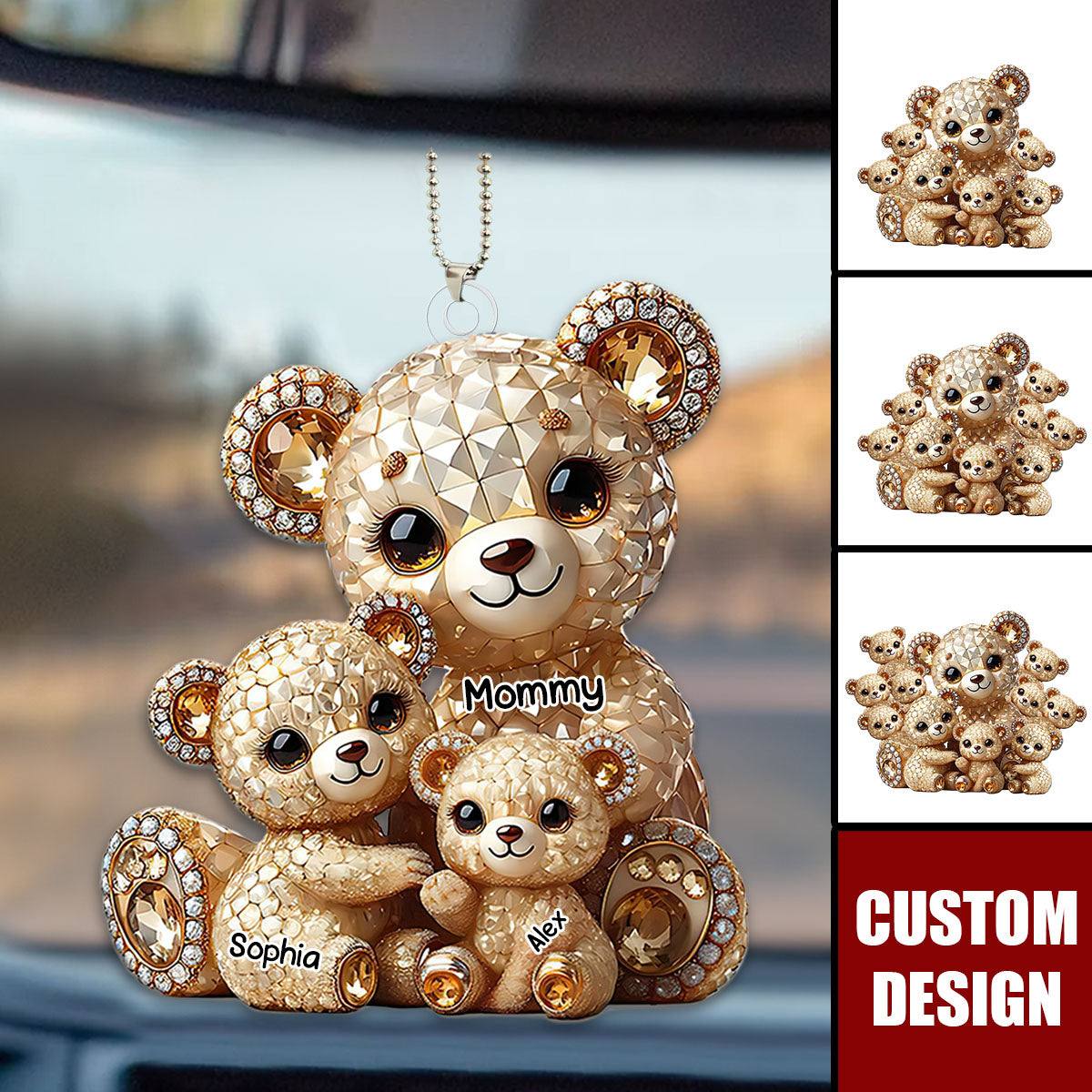 Mom I Love You - Personalized Bear Mom With Kids Car Ornament, Mother's Day Gift