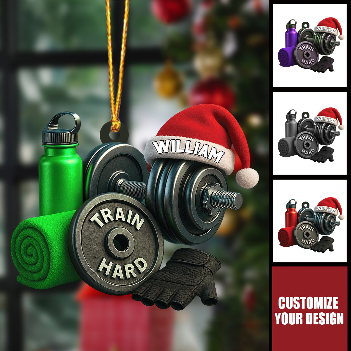 Personalized Dumbbell Christmas Ornament - Gym Fitness Gift