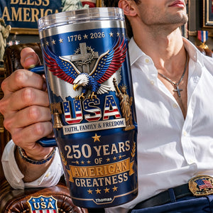 Faith Family & Freedom 40oz Tumbler With Handle - Personalized Gifts For Patriots