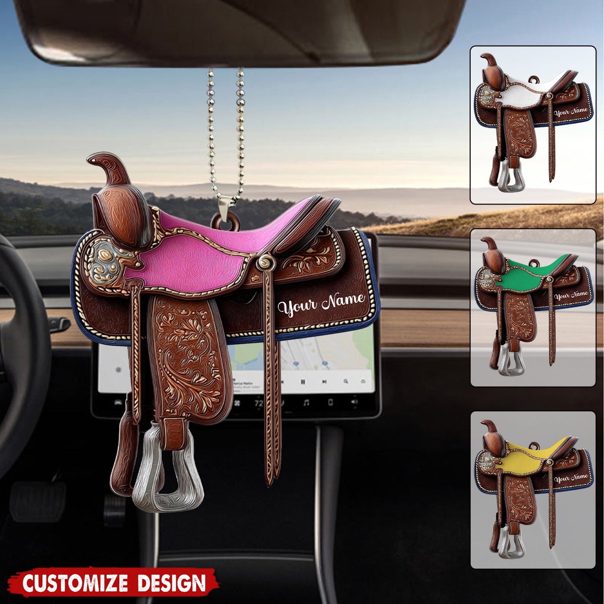 Personalized Western Horse Saddle  Car Ornament - Gift for Riders Cowboy Cowgirl