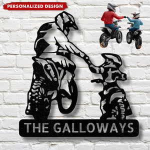 Personalized Father and Kid Motocross Racer Metal Wall Sign-Father’s Day Gift