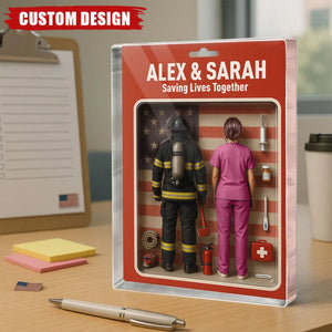 You & Me We Got This - Firefighter & Nurse Couple Toy Box Figures Style Personalized Acrylic Plaque