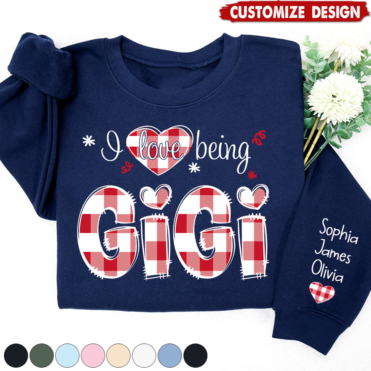 Personalized I love being Grandma Buffalo Plaid And Grandkids Sweatshirt