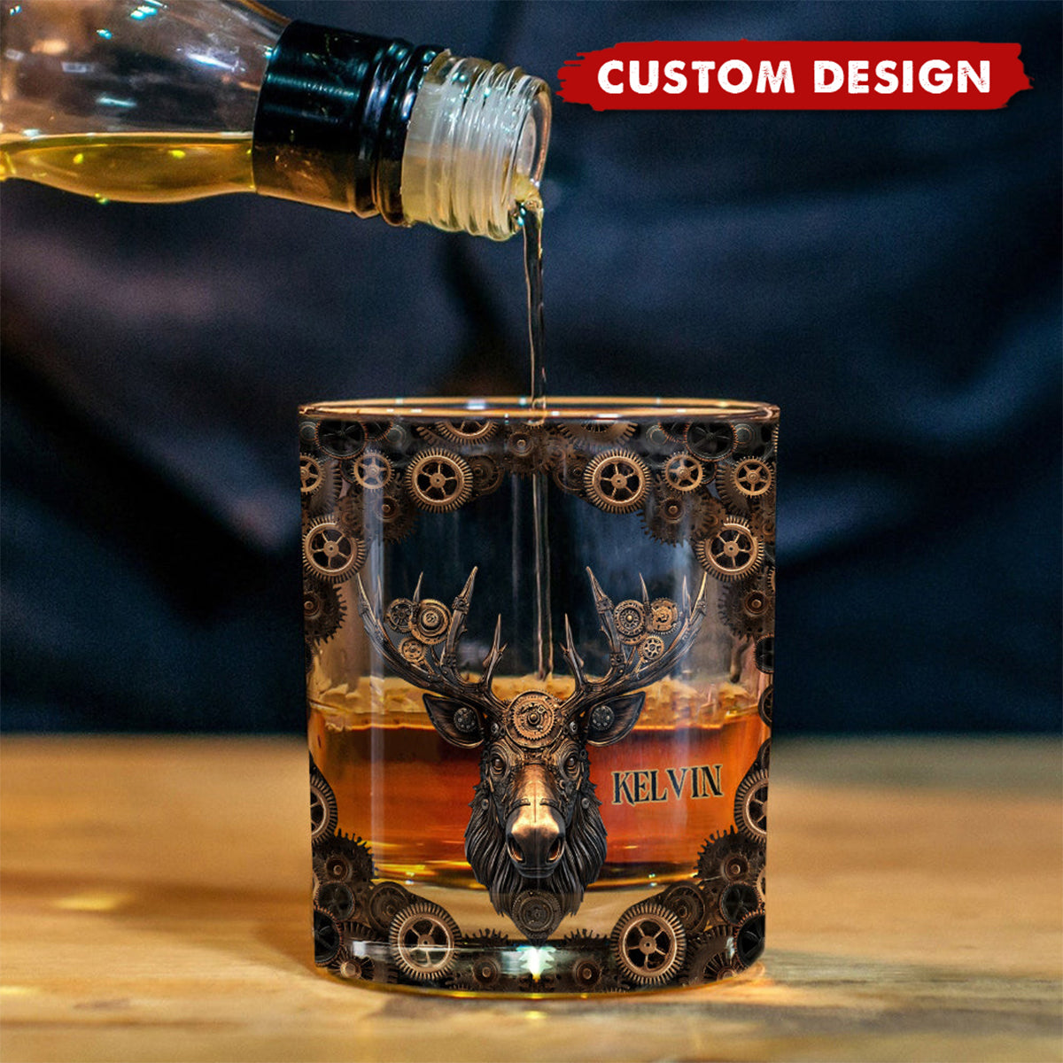 Mechanical Gear Creature - Personalized Hunting Whiskey Glass