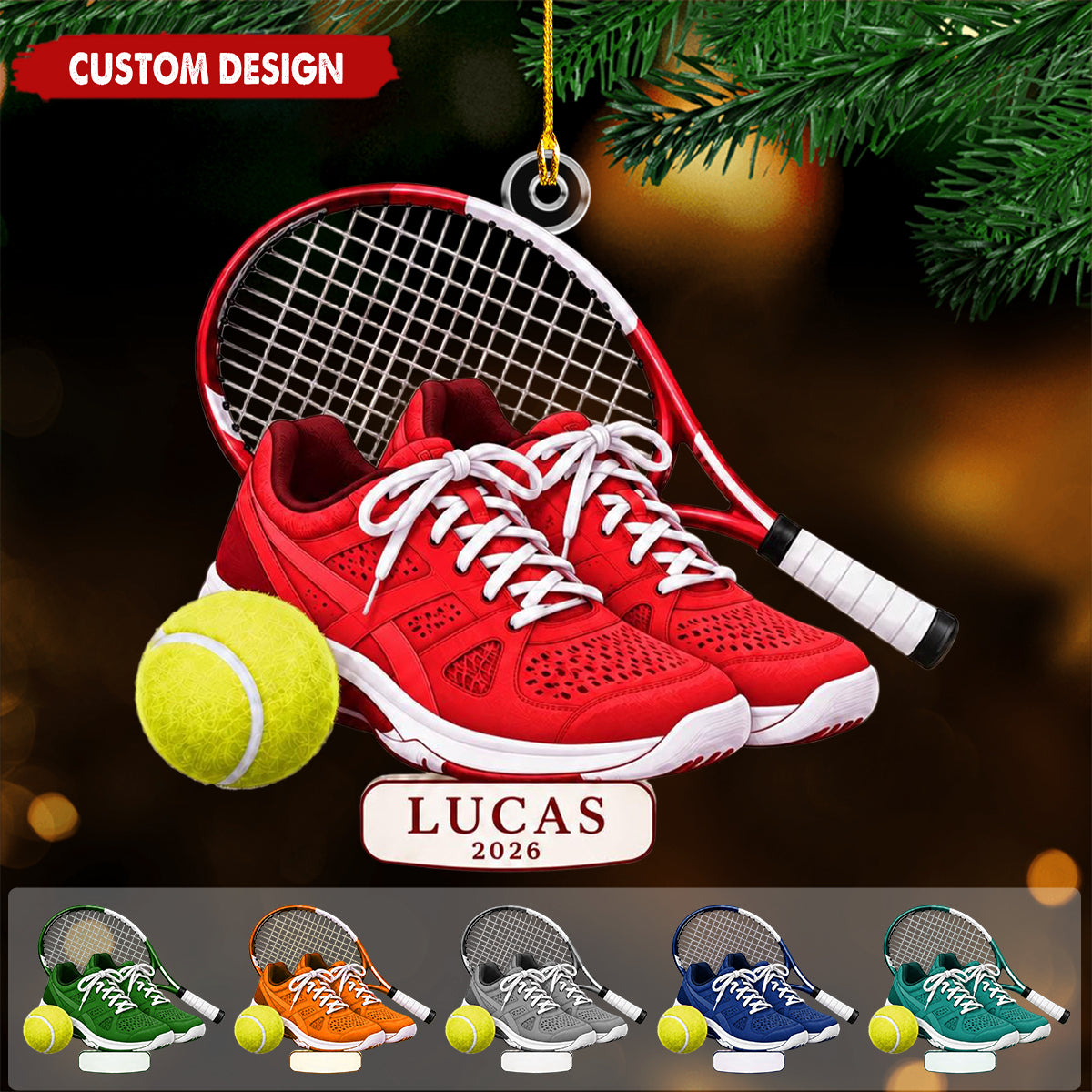 Personalized Tennis Racket and Shoes Ornament, Tennis Player Gift