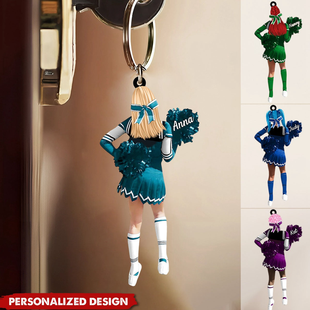 Personalized Cheerleading Pom pom Girl Keychain-Gift For Cheerleading Lovers