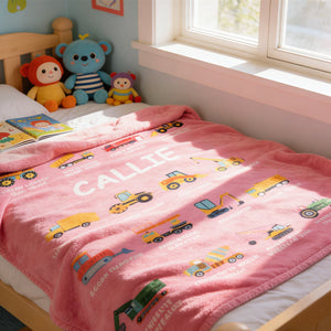 Personalized Construction Truck Blanket - Gift for Kids Truck Lovers