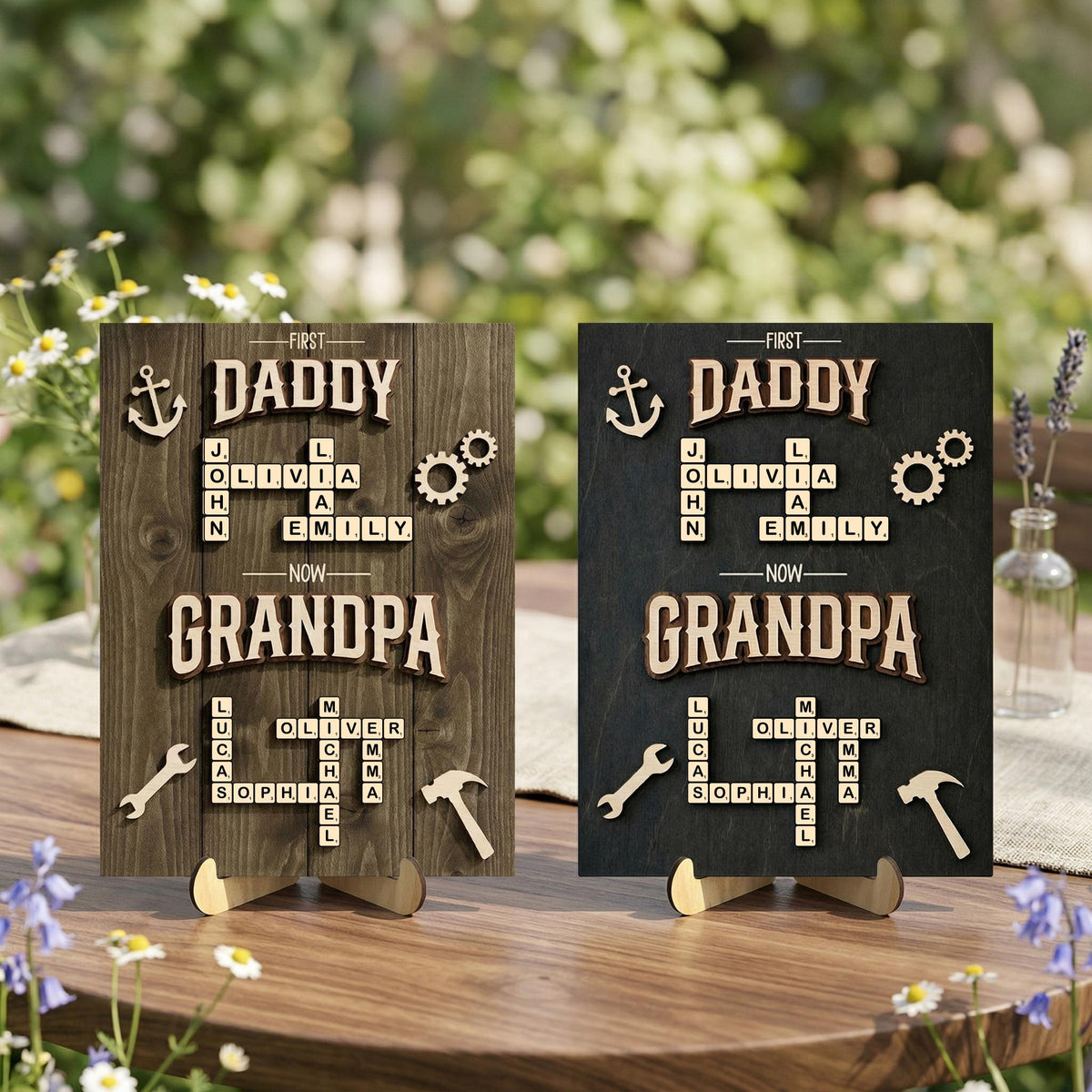 Personalized Scrabble Family Name 2-Layered Wooden Plaque - Gift For Grandpa
