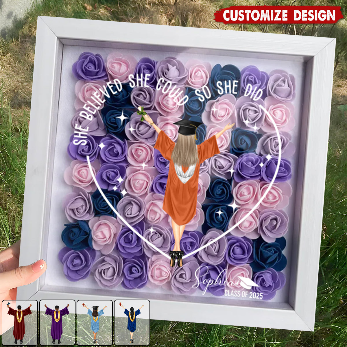Class Of 2025 Graduation Gift So She Did - Personalized Flower Shadow Box