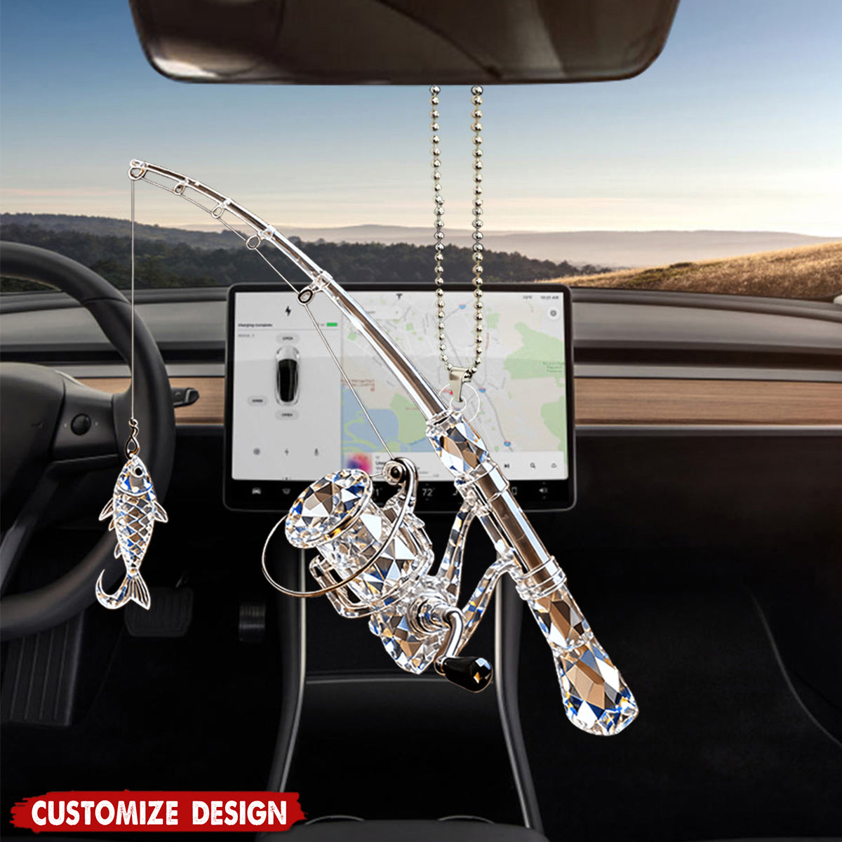 Personalized Fishing Rod Car Ornament Gift For Fishing Lover