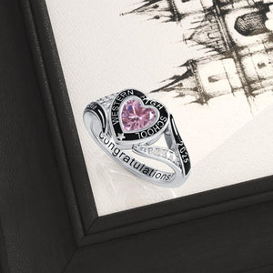 Personalized Engraved Graduation Heart Birthstone Ring, Graduation Gift