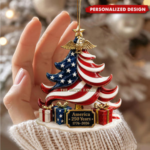 America 250 Years Ornament, Patriotic Christmas Ornament, USA Flag Tree Acrylic Ornament, 1776-2026 Keepsake, Fourth of July Gift