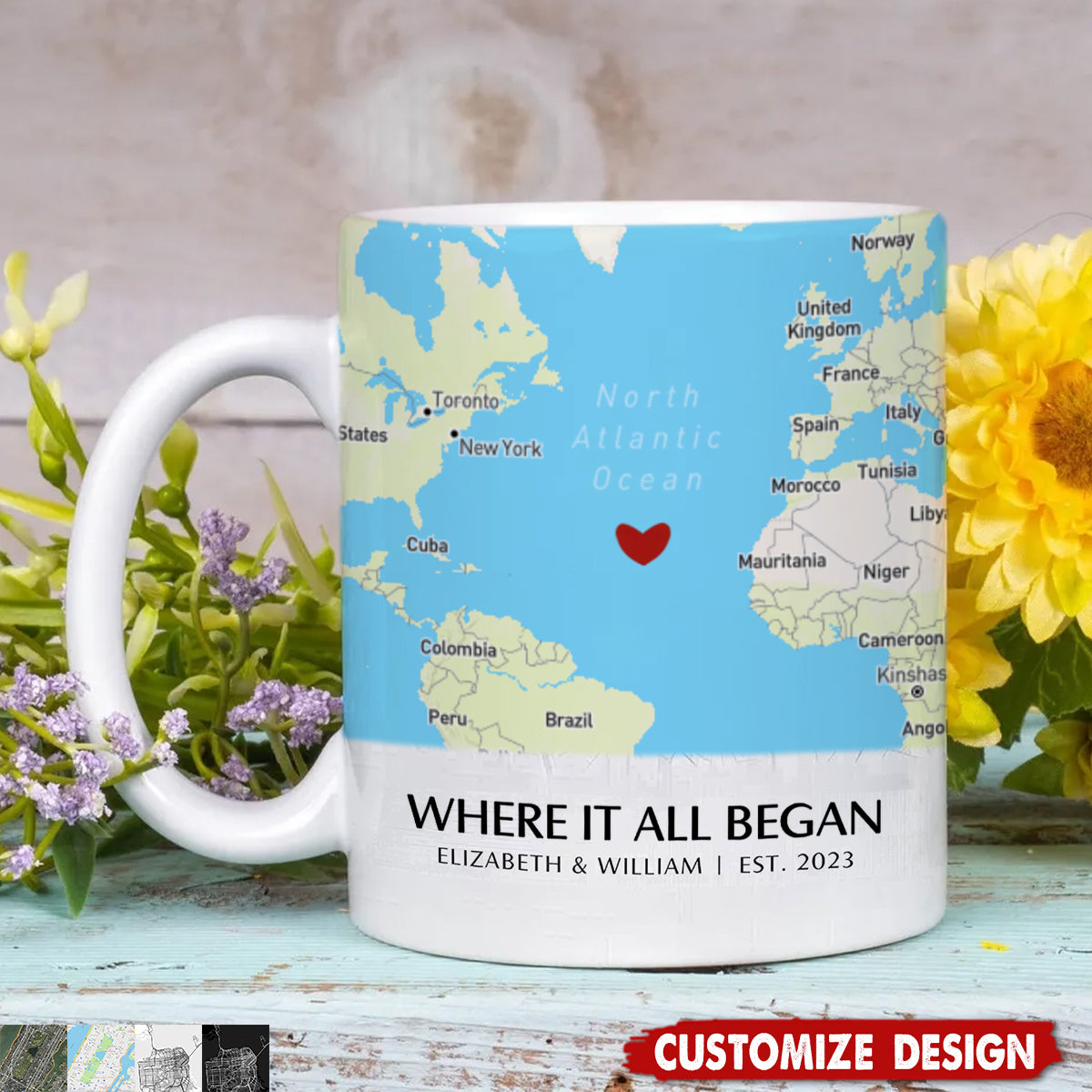 Where It All Began - Map Personalized Couple Mug - Gift For Husband,Wife,Anniversary