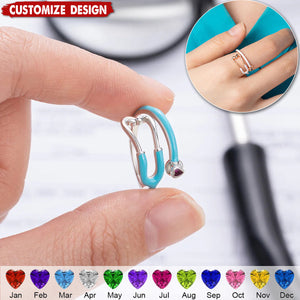 Personalized Heart Birthstone Ring Nurses Week - Appreciation Gift for Medical Staff