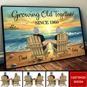 Couple Sitting Together Sunset Beach Landscape Personalized Poster-Gift For Couple