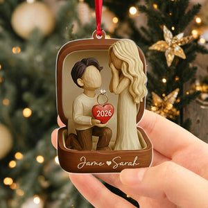 Personalized She Said Yes Ornament - Custom Acrylic & Wood Couple Engagement Proposal Gift